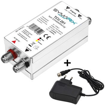 SYMARIX TCU 201 Einkabellösung SET mit Netzteil für Satelliten-TV, unterstützt zwei Receiver oder einen Twin Tuner Receiver.